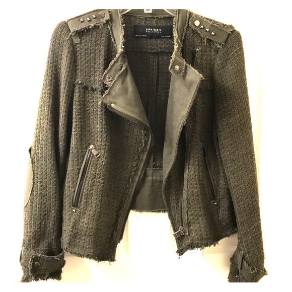 Zara Jackets & Blazers - 3xHP | Zara Green Tweedy Moto Jacket